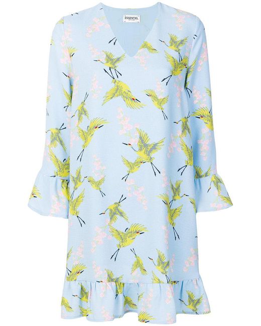 Robe courte à motif d'oiseaux Essentiel Antwerp en coloris Blue