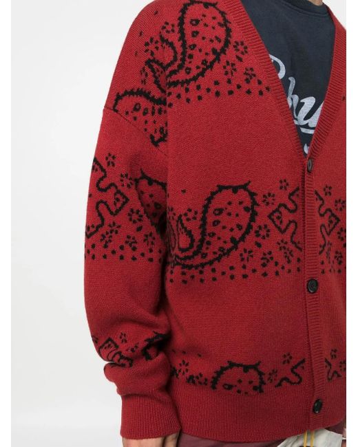Rhude Red Bandana-Jacquard Cardigan for men