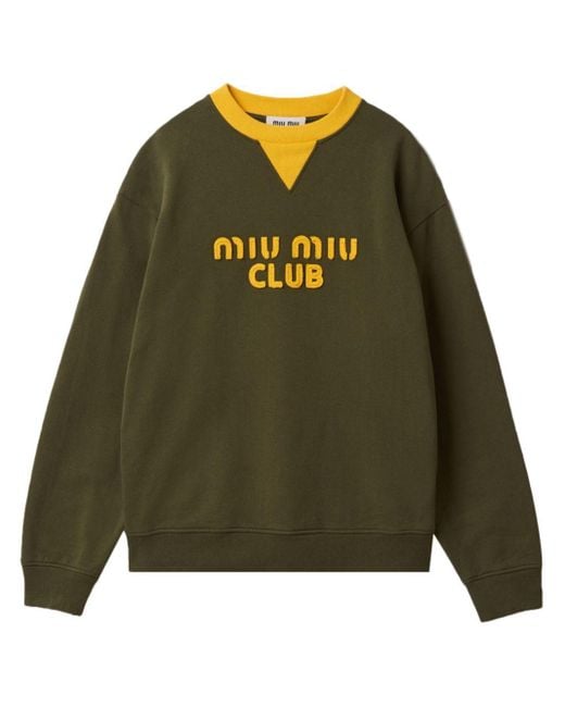 Miu Miu Katoenen Sweater Met Geborduurd Logo in het Green