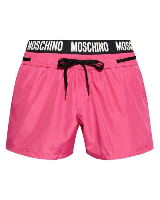 Moschino Pink Logo-print Layer-waist Swim Shorts for men