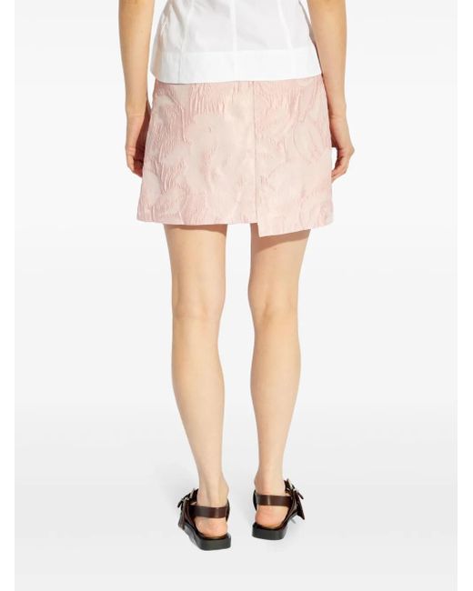 Ganni Pink Bow-Detailing Cloqué Skort