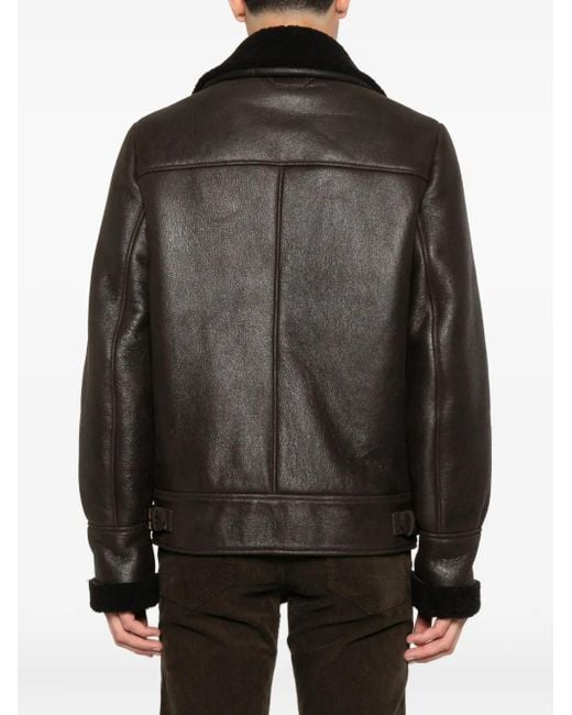 Salvatore Santoro Black Shearling-Collar Leather Jacket for men