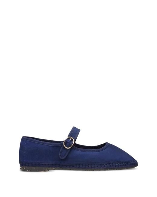 Flabelus Blue Owens Buckle-Strap Ballet Flats