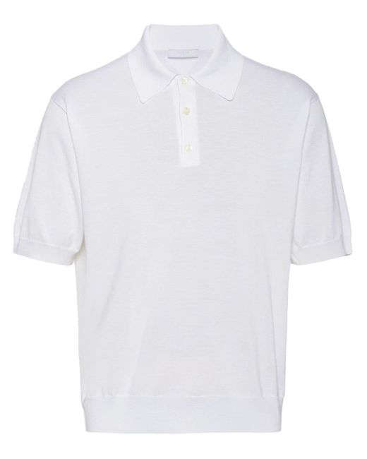 Prada White Triangle-logo Cotton Polo Shirt for men