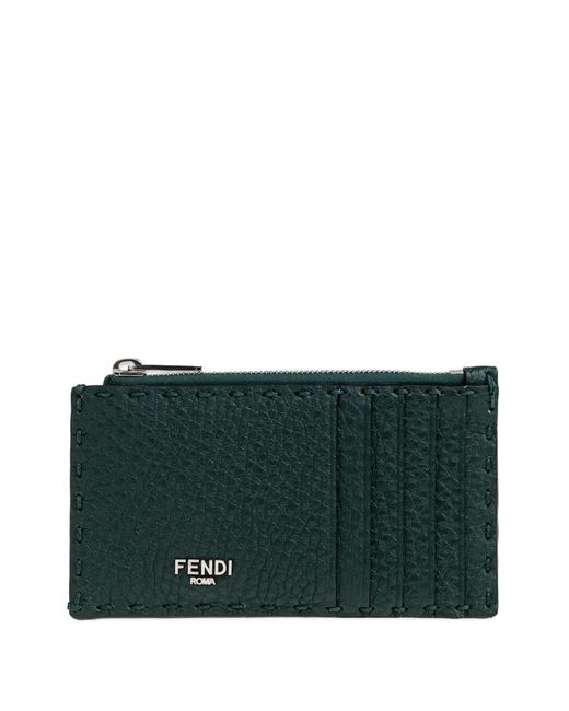 Fendi Green Selleria Leather Cardholder for men