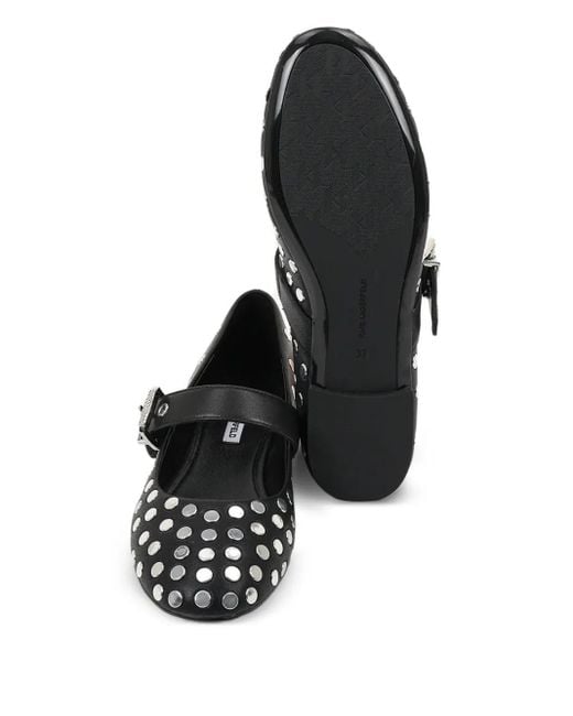 Karl Lagerfeld Black Stud-Embellished Buckle Ballet Flats