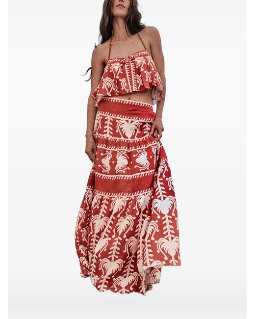 Johanna Ortiz Red Oceanic Floral Top