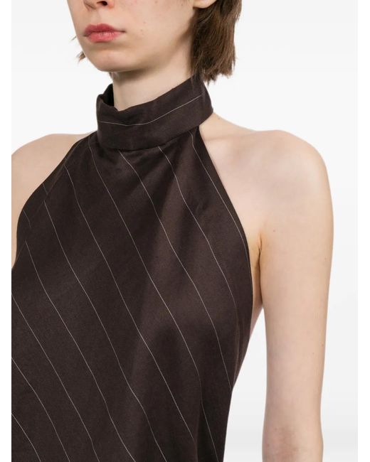 Helmut Lang Brown Haut Rayé À Ourlet Asymétrique