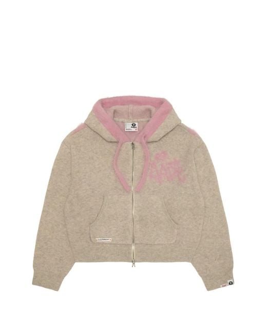 Aape By A Bathing Ape Natural Logo-Intarsia Zip-Up Hoodie