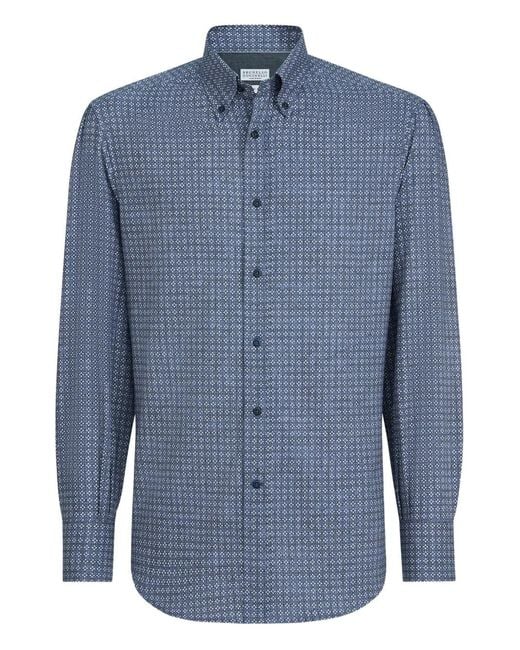 Brunello Cucinelli Blue Cotton Shirt for men