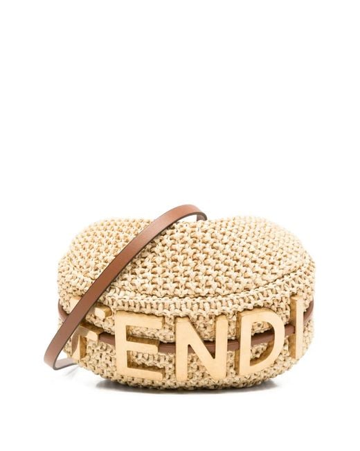 Fendi Metallic Mini Graph Tote Bag Aus Raffiabast