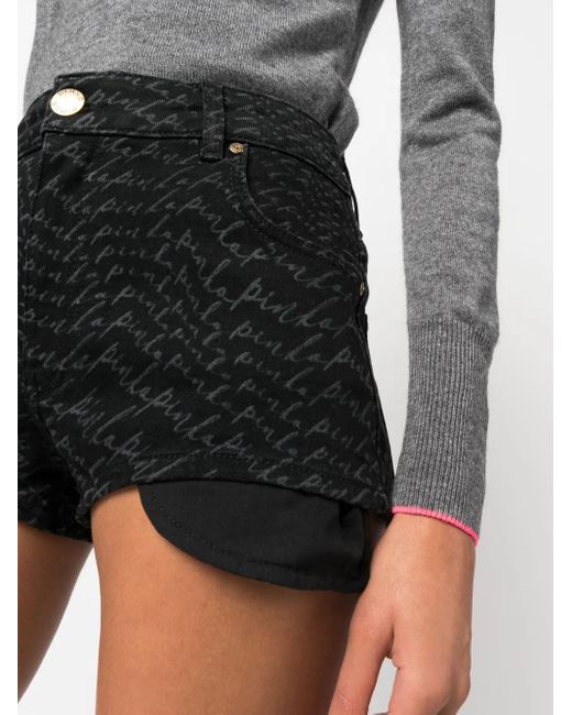 Pinko Black Logo-Print Denim Shorts