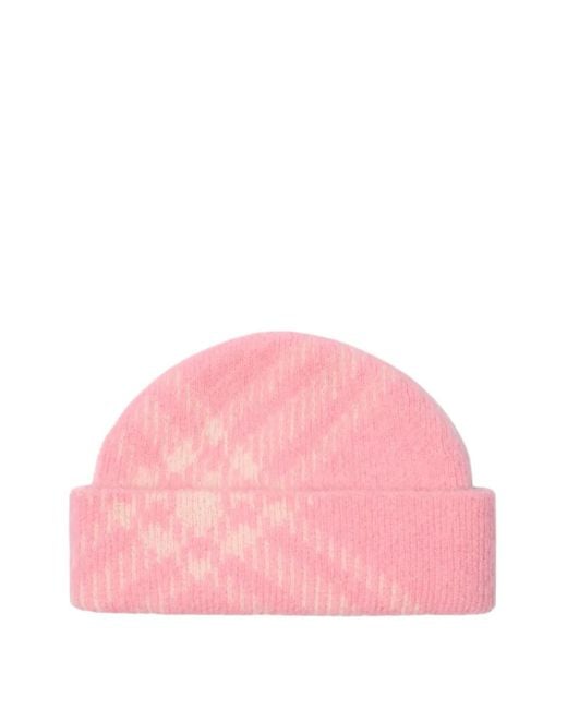 Burberry Men's Pink Check-Pattern Beanie