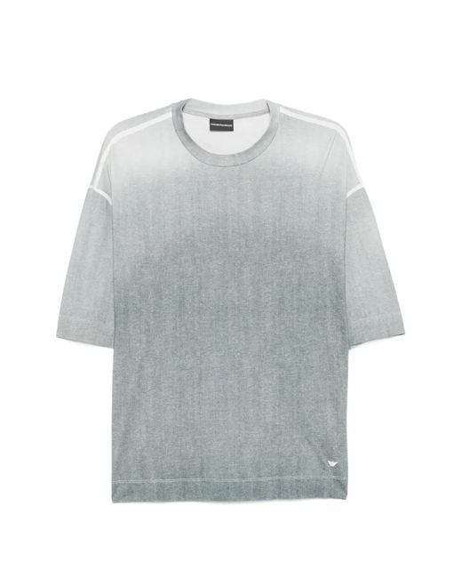 Emporio Armani Gray Ombré-Effect Logo-Plaque T-Shirt for men