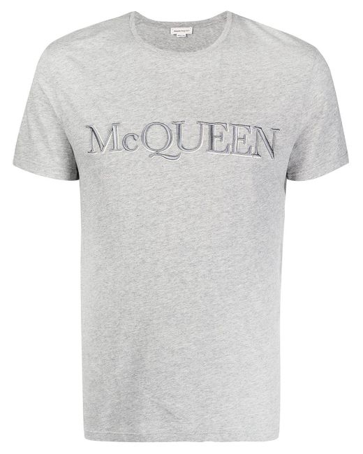 Alexander McQueen Gray Embroidered-logo T-shirt for men