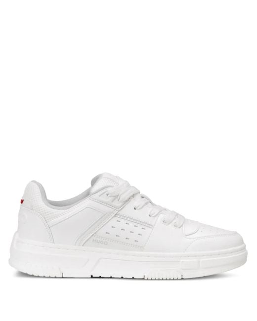HUGO White Perforated-Panel Sneakers for men