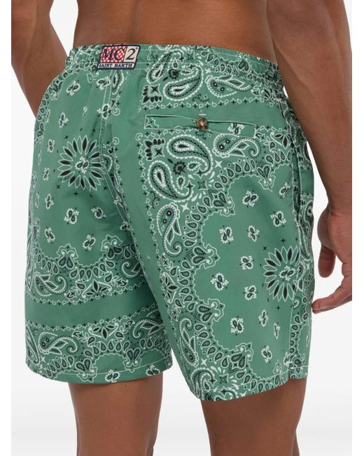 Mc2 Saint Barth Green Paisley-Print Drawstring Swim Shorts for men