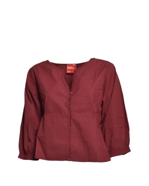 ..,merci Red Bobble-Trim Elasticated-Waist Blouse