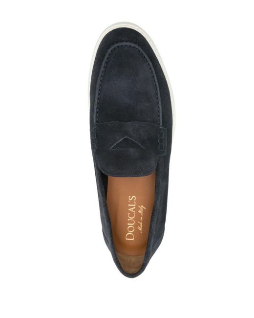 Doucal's Blue Almond Suede Loafers for men