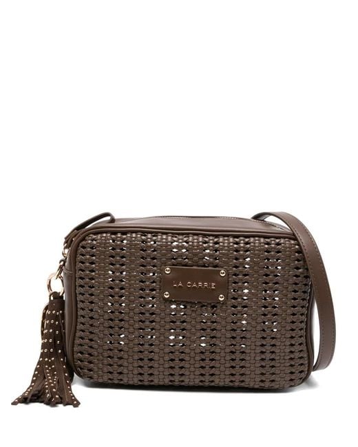 La Carrie Brown Woven Tassel Leather Shoulder Bag