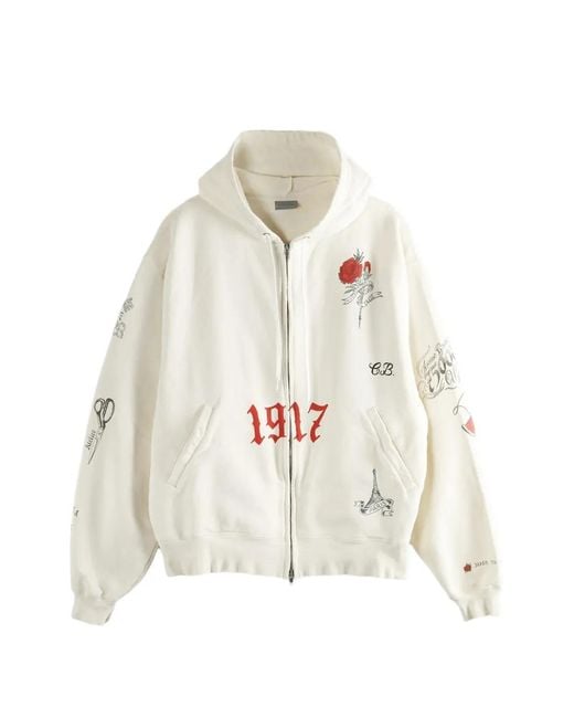 Balenciaga White Tattoo Graphic-Print Zip-Up Hoodie for men