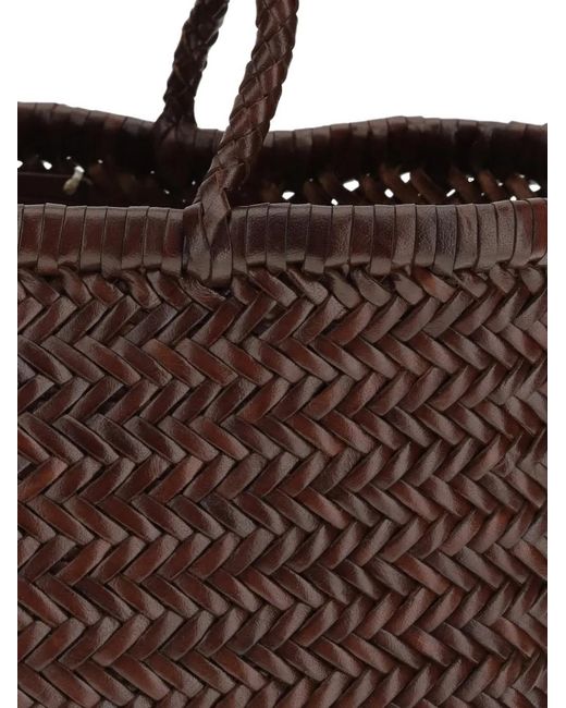 Dragon Diffusion Brown Small Triple Jump Woven-Leather Tote Bag