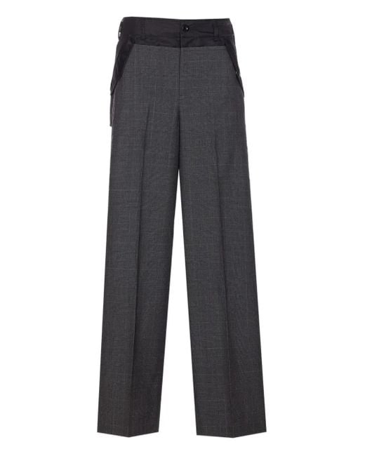 Sacai Gray Check-Pattern Buckle Trousers