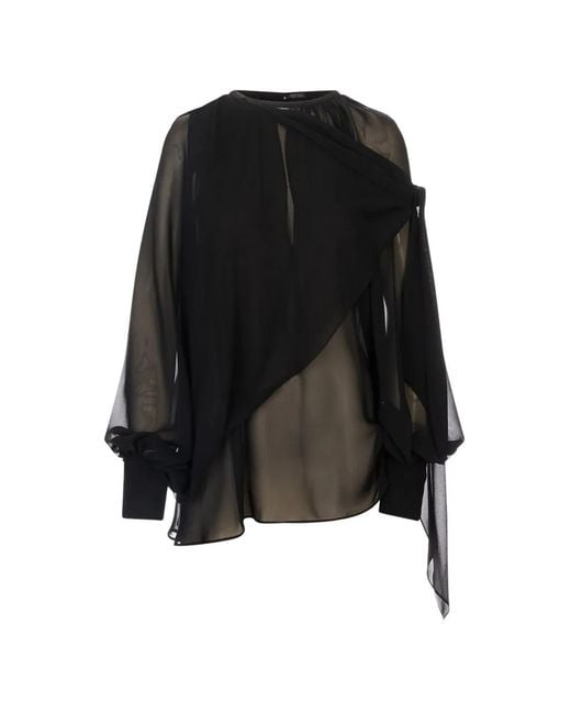 Gianluca Capannolo Black Draped Long-Sleeve Blouse
