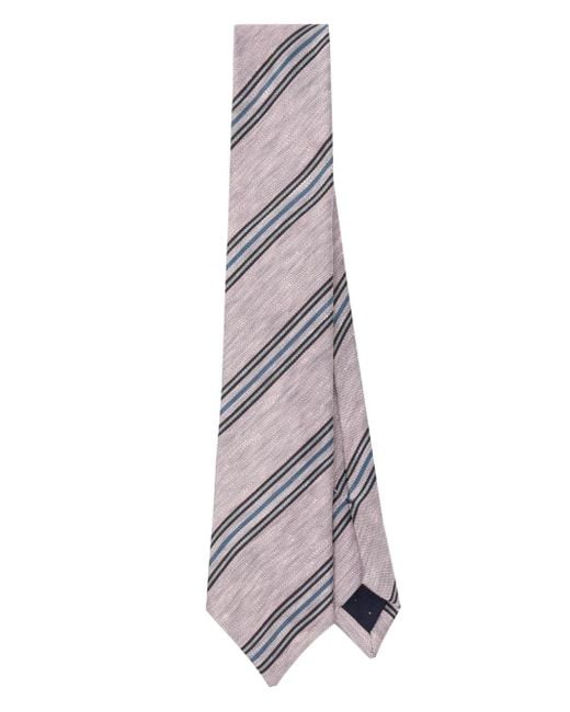 Paul Smith Gray Stripe-Print Linen-Silk Blend Tie for men