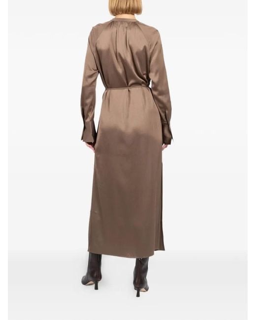 Filippa K Brown Tie-Waist V-Neck Midi Dress