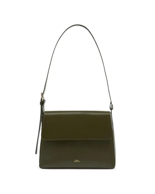A.P.C. Green Virginie Flap Leather Shoulder Bag