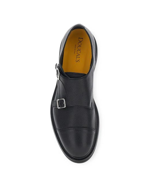 Doucal's Black Double-Strap Leather Monk Shoes for men
