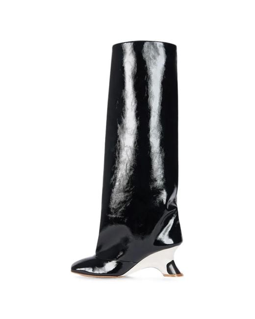 A.W.A.K.E. MODE Black Christy Wedge Knee-High Boots