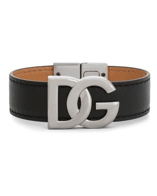 Dolce & Gabbana Armband Aus Kalbsleder Mit Dg-Logo in Black für Herren