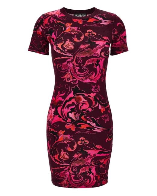 Abito Corto A Fiori Con Maniche Corte di Versace Jeans Couture in Red