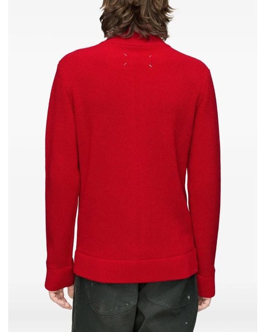 Maison Margiela Red Ribbed Zip-Up Sweatshirt for men