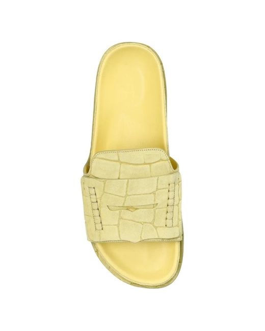 Jacquemus Yellow Croc-Effect Leather Flat Sandals
