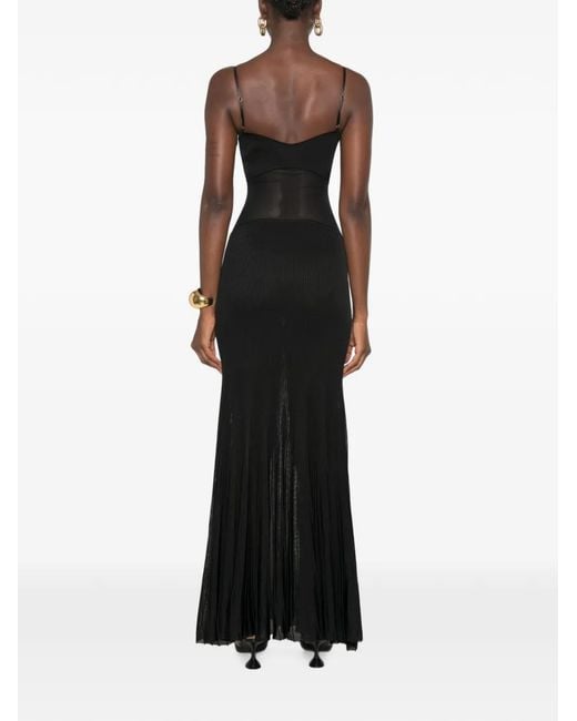 Galvan Black Belladonna Mesh-Panel Maxi Dress