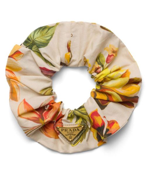 Prada Scrunchie Met Bloemenprint Met Logo in het Yellow