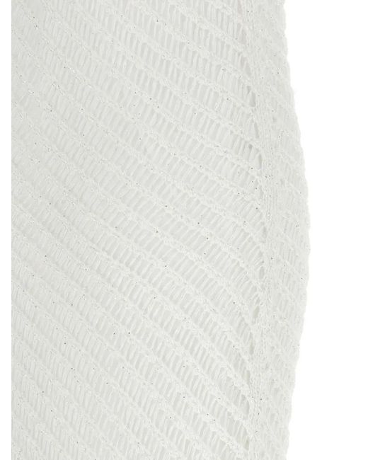 Pinko White Mesh V-Neck Miraggio Dress