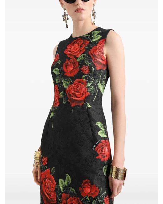 Dolce & Gabbana Red Rose-Print Brocade Mini Dress