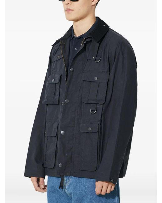 Barbour Blue Multiple-Pocket Corduroy-Collar Jacket for men