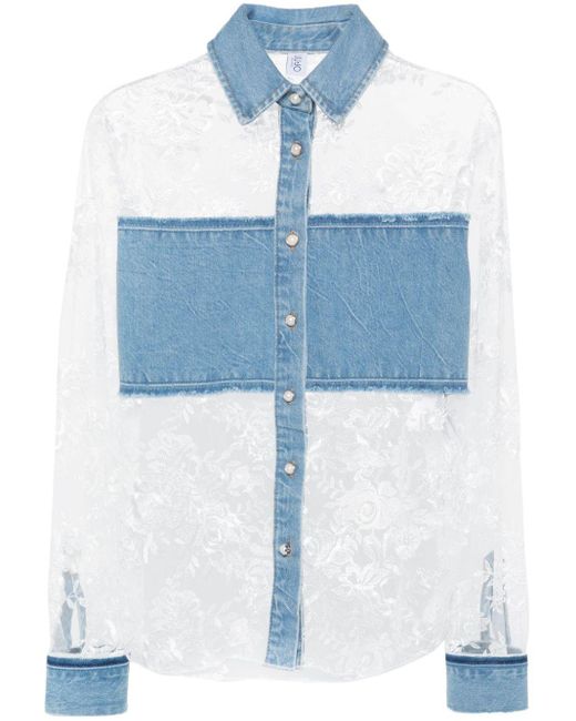 Liu Jo Blue Lace Semi-sheer Denim Shirt