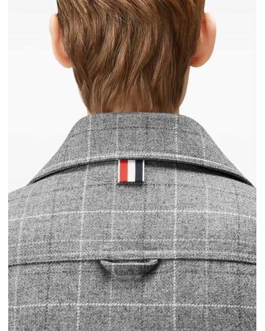 Thom Browne Gray Windowpane Houndstooth Tweed Jacket