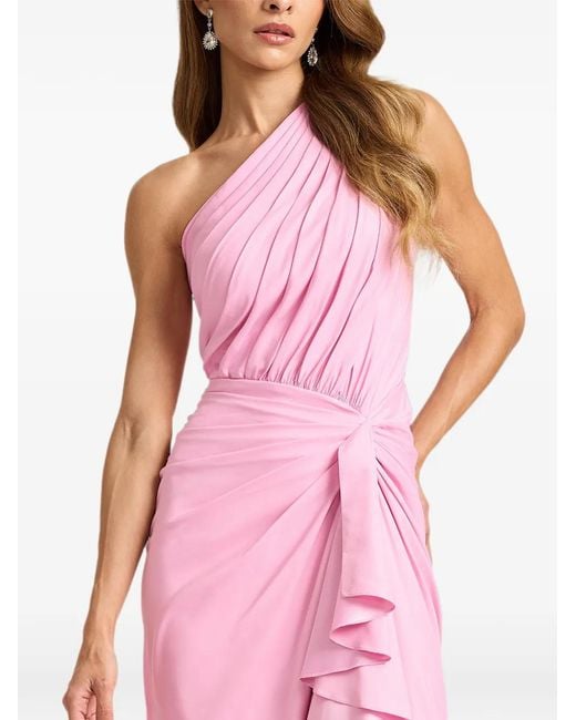 Tadashi Shoji Pink Lena One-Shoulder Ruffled Gown Dress