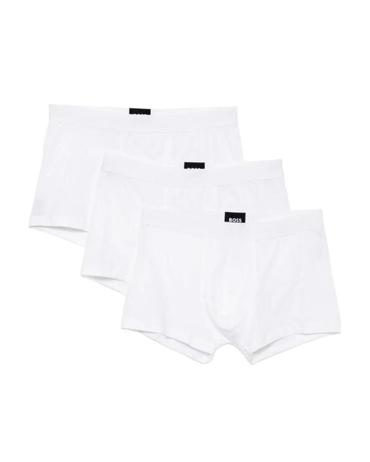 Boss White Three-Pack Of Stretch-Cotton Trunks With Logo Waistbands for men