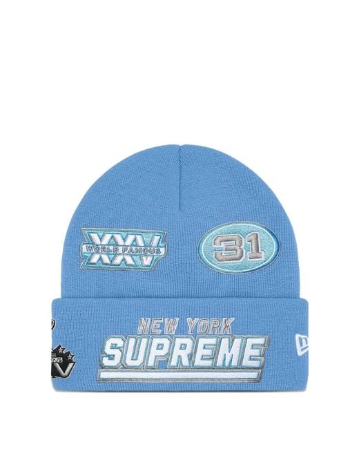 Supreme X New Era Football Beanie Hat in Blue | Lyst UK