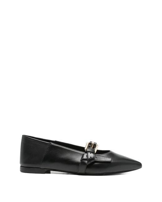 Moschino Black Buckle Strap Ballet Flats