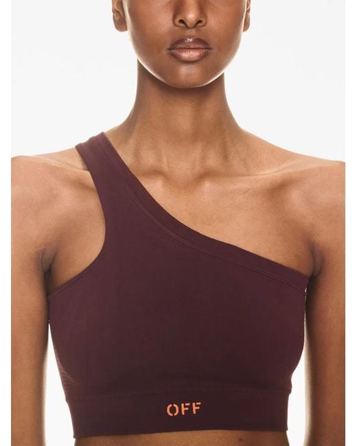Off-White c/o Virgil Abloh Purple Off Stamp One-Shoulder Sports Bra