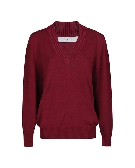 IRO Red Ribbed-Trim V-Neck Sweater